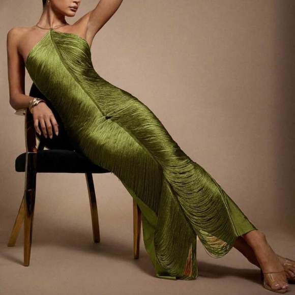 Hauture Olive Green Tassel Maxi Dress - Picture 3 of 6